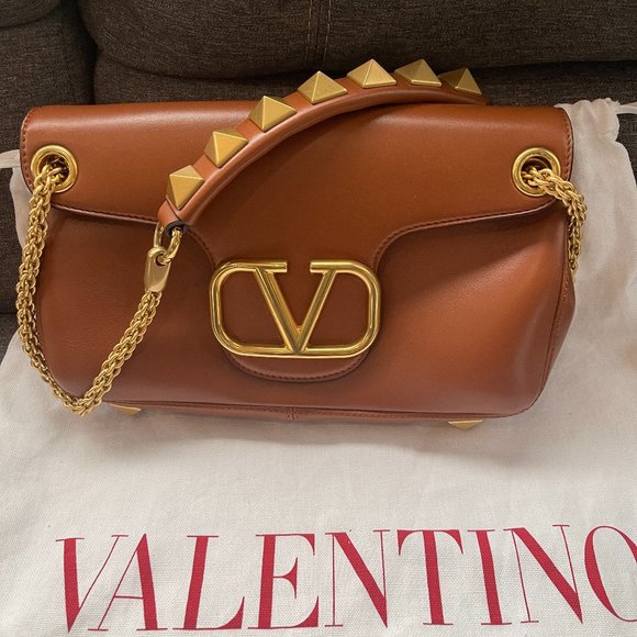 Valentino Garavani Stud Sign Shoulder Bag - Leather - Brown - Picture 1 of 6
